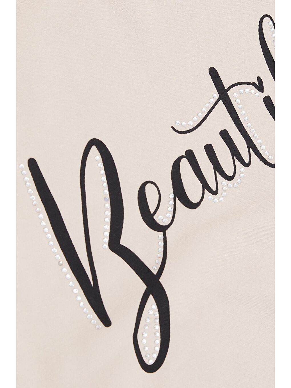 Kız Çocuk Sweatshirt Taşlı Yazı Baskılı Bej (9 Yaş)-3