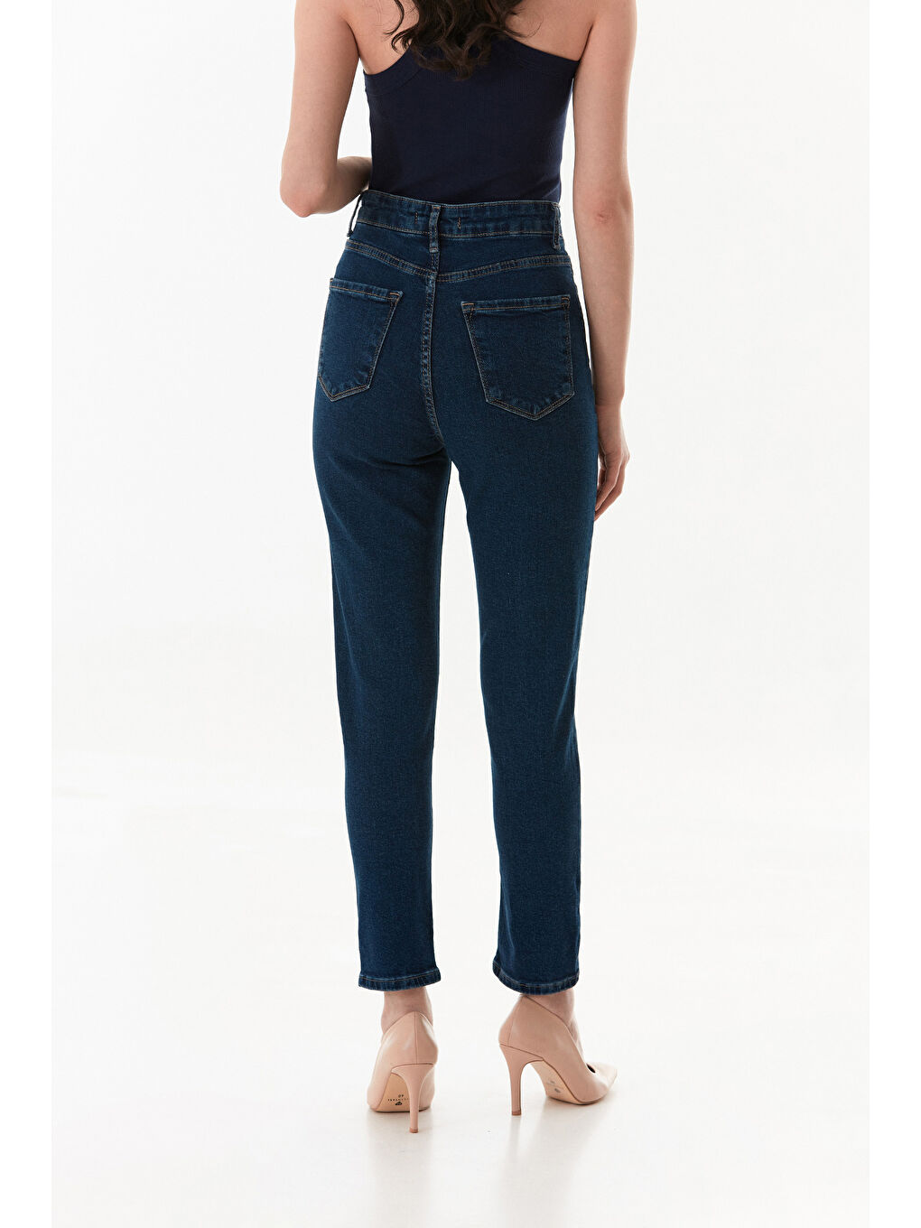 Mavi Yüksek Bel Elastanlı Mom Jean-3