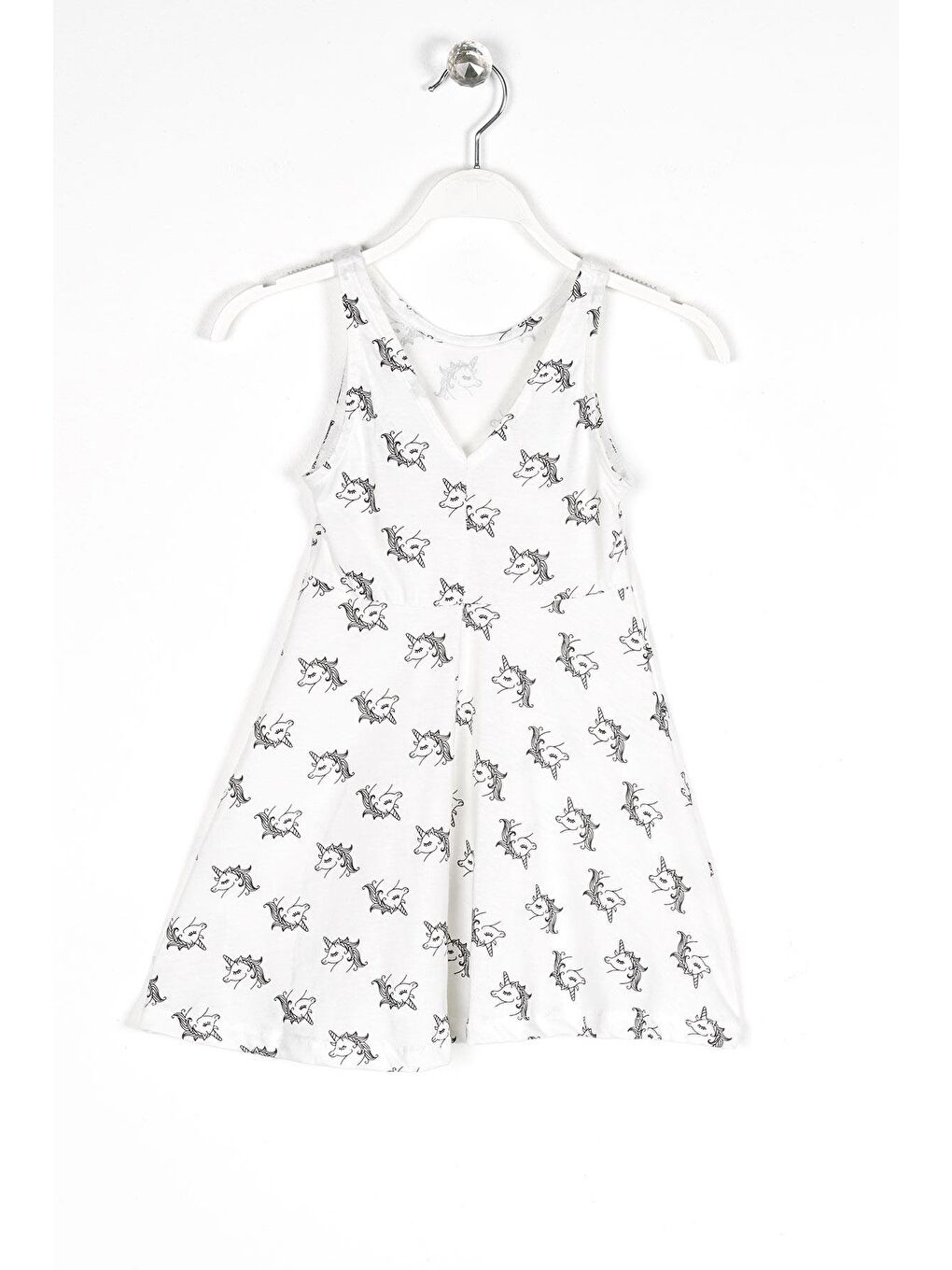 Beyaz Yuvarlak Yaka Kız Çocuk Elbise-1