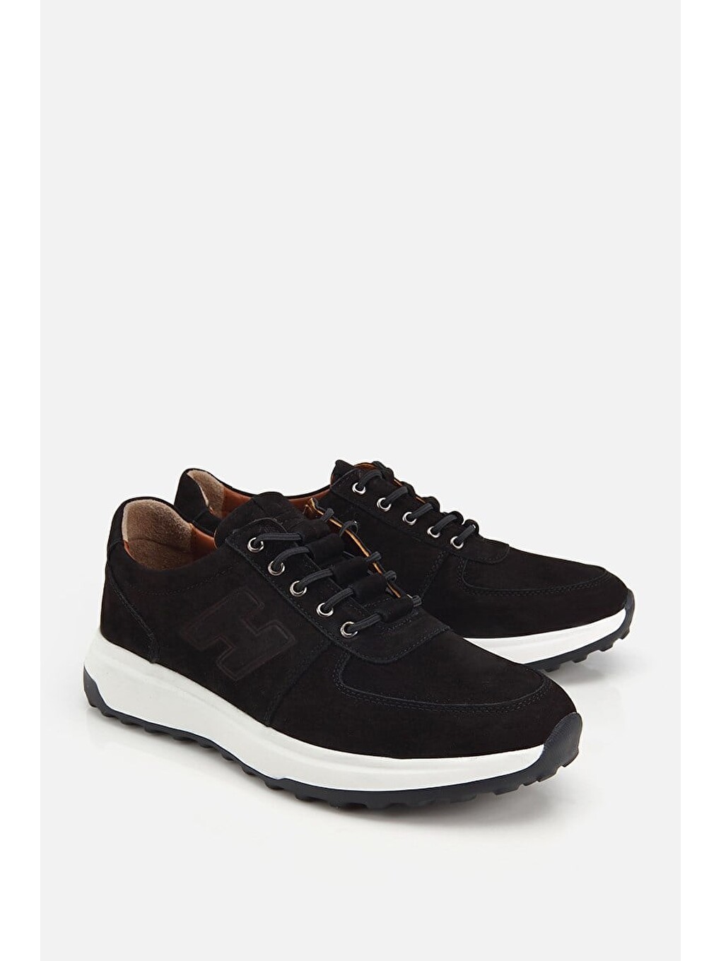 Erkek Siyah Nubuk Deri Bağcık Detaylı Sneaker-1