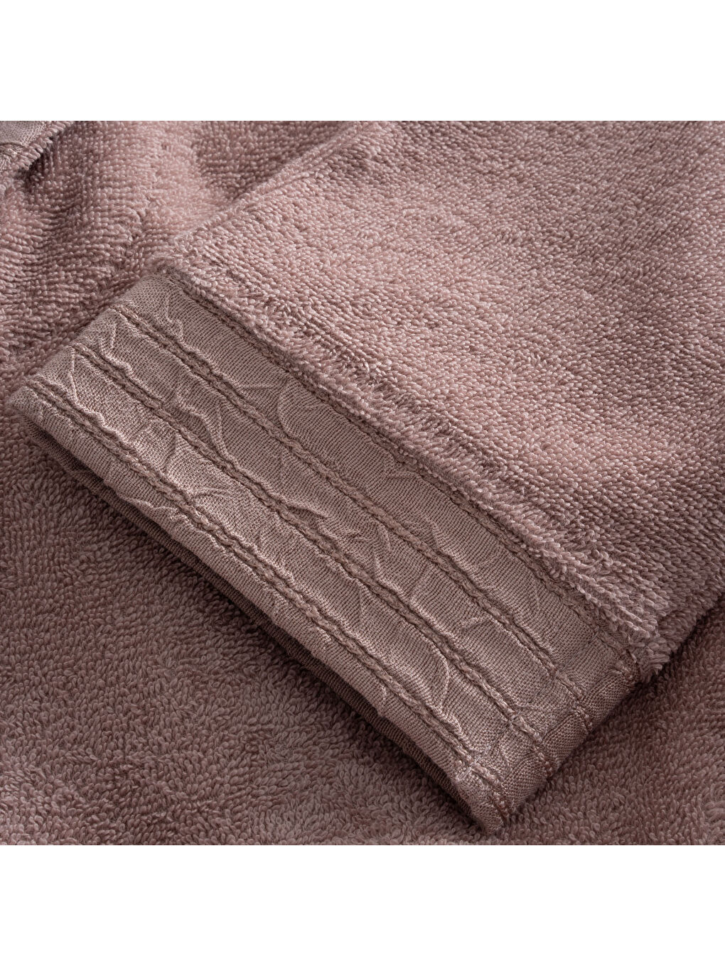 Pembe Rosalya Aile Bornoz Seti 10 Parça %100 Pamuk Nakışlı Pudra-Gri M/L-7