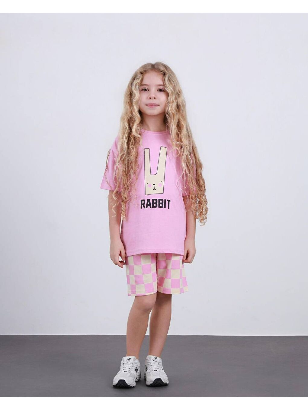 Pembe Kız Çocuk Ekose Desenli Şort T-Shirt Alt Üst Takım