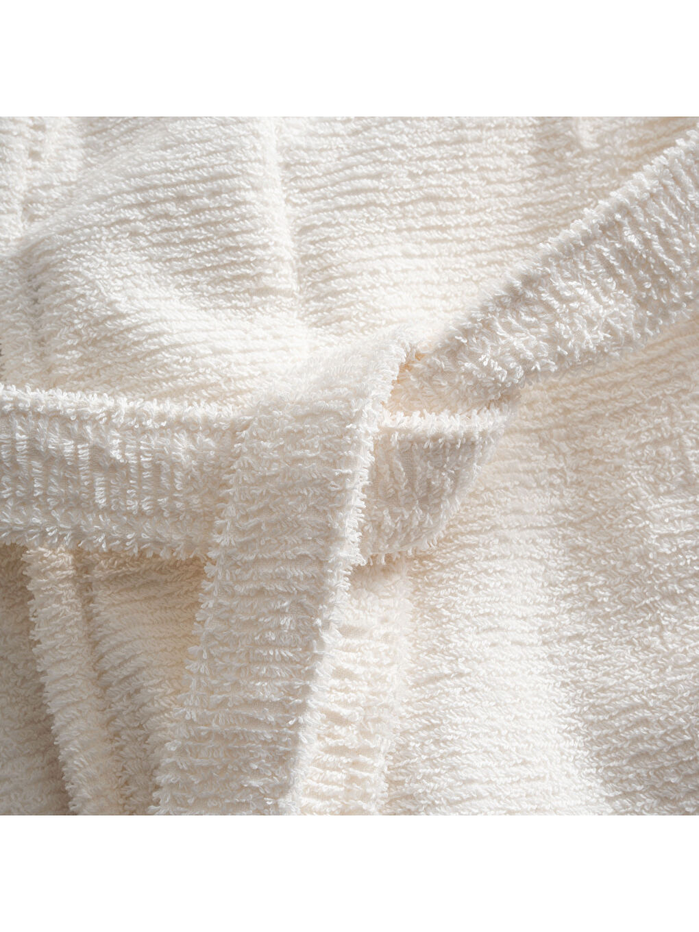 Ekru Tria Aile Bornoz Seti 10 Parça %100 Pamuk Jakarlı Krem-Lacivert M/L-7