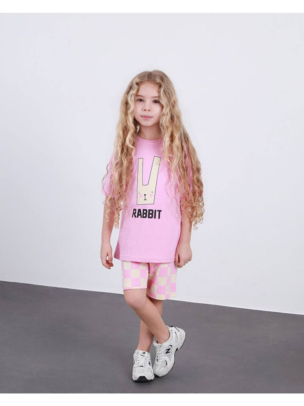 Pembe Kız Çocuk Ekose Desenli Şort T-Shirt Alt Üst Takım-1