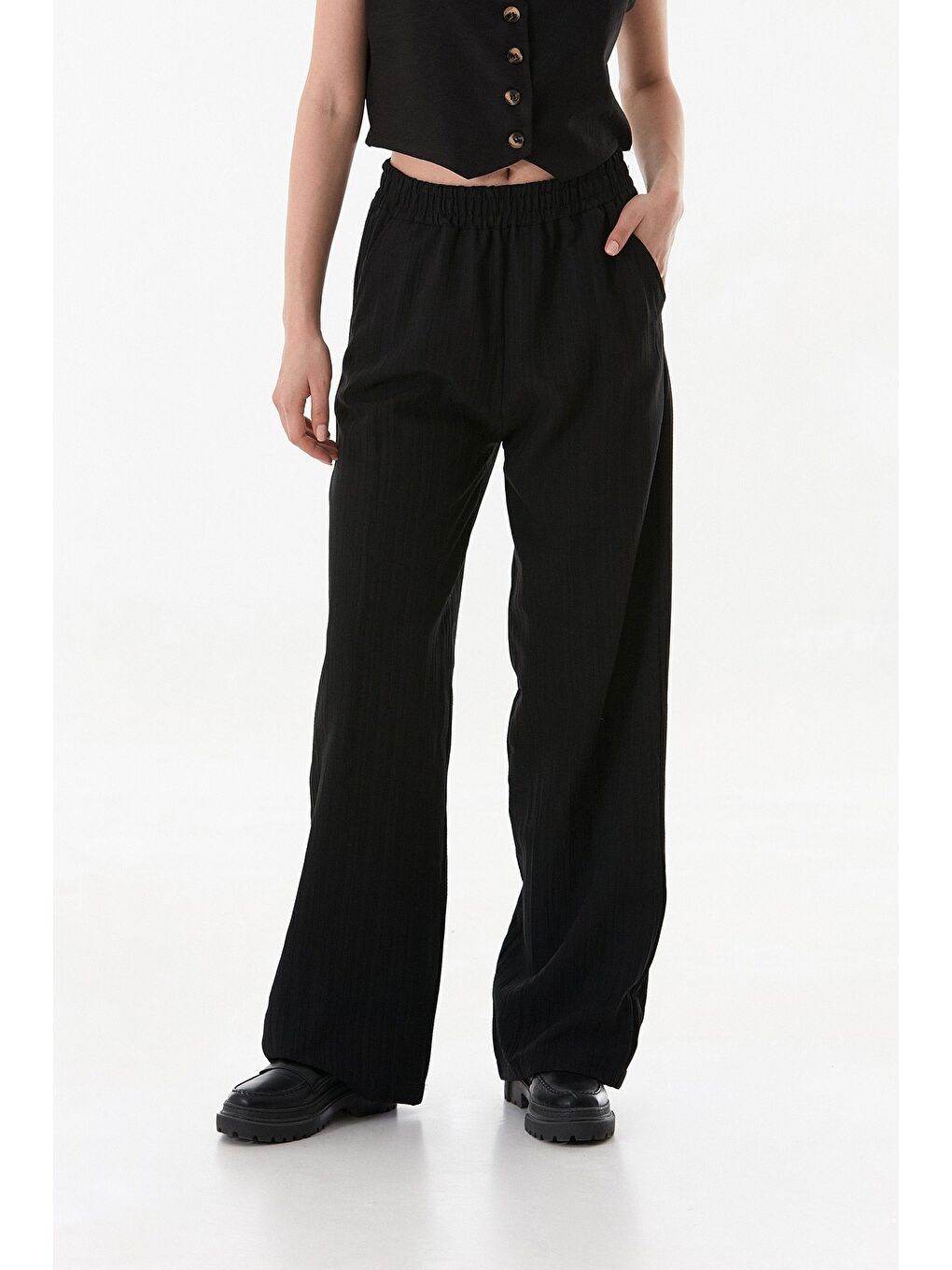 Siyah Krep Kumaş Palazzo Pantolon-1