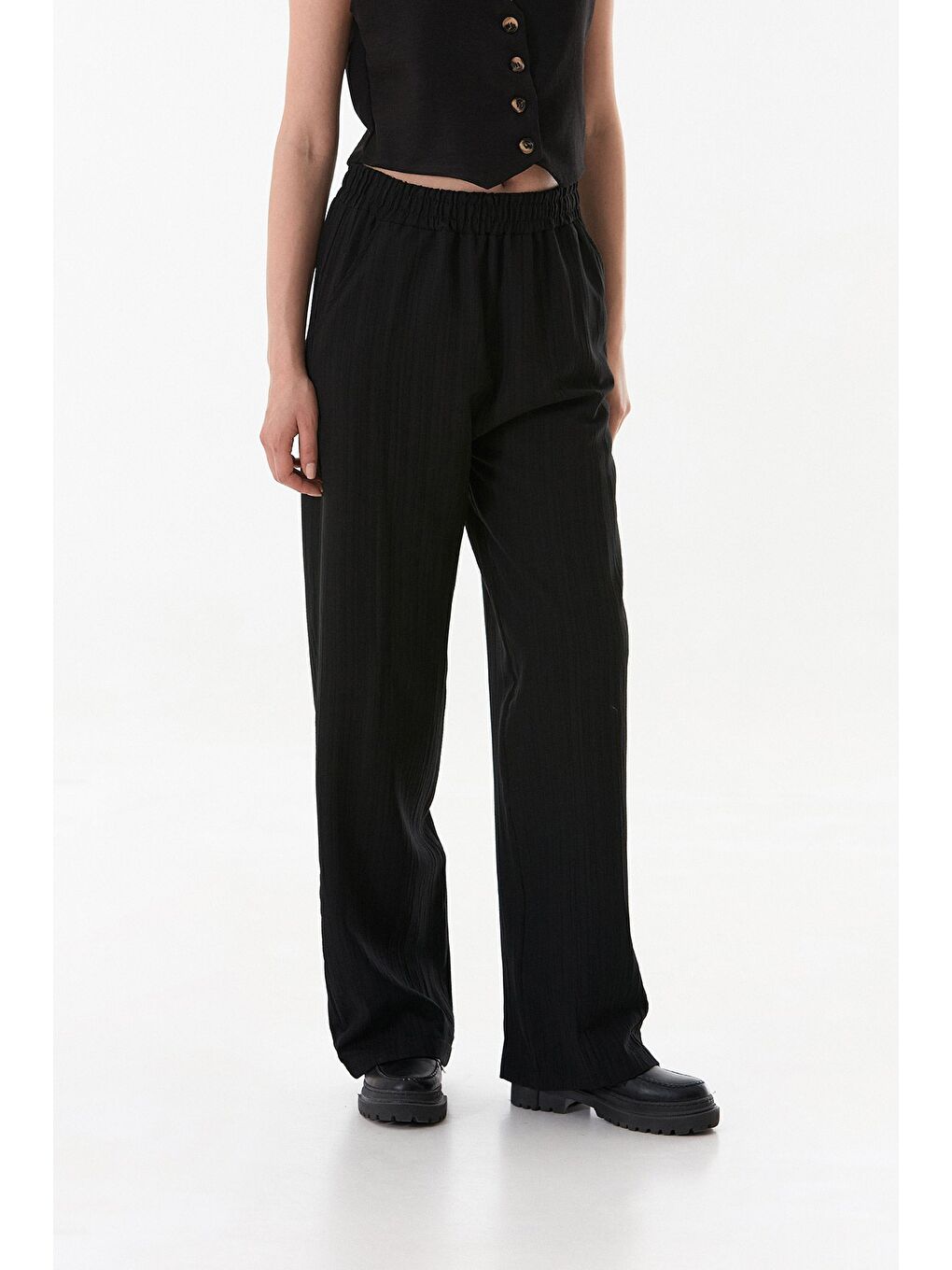 Siyah Krep Kumaş Palazzo Pantolon-3