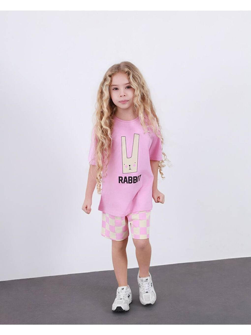 Pembe Kız Çocuk Ekose Desenli Şort T-Shirt Alt Üst Takım-3