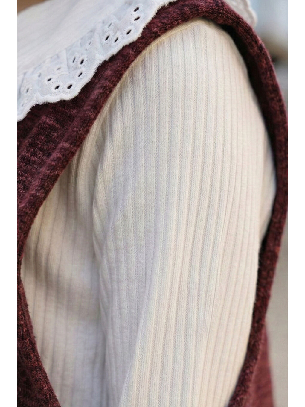 Bordo Kız Çocuk Dantel Yaka Penyeli Süveterli Alt Üst Takım-3