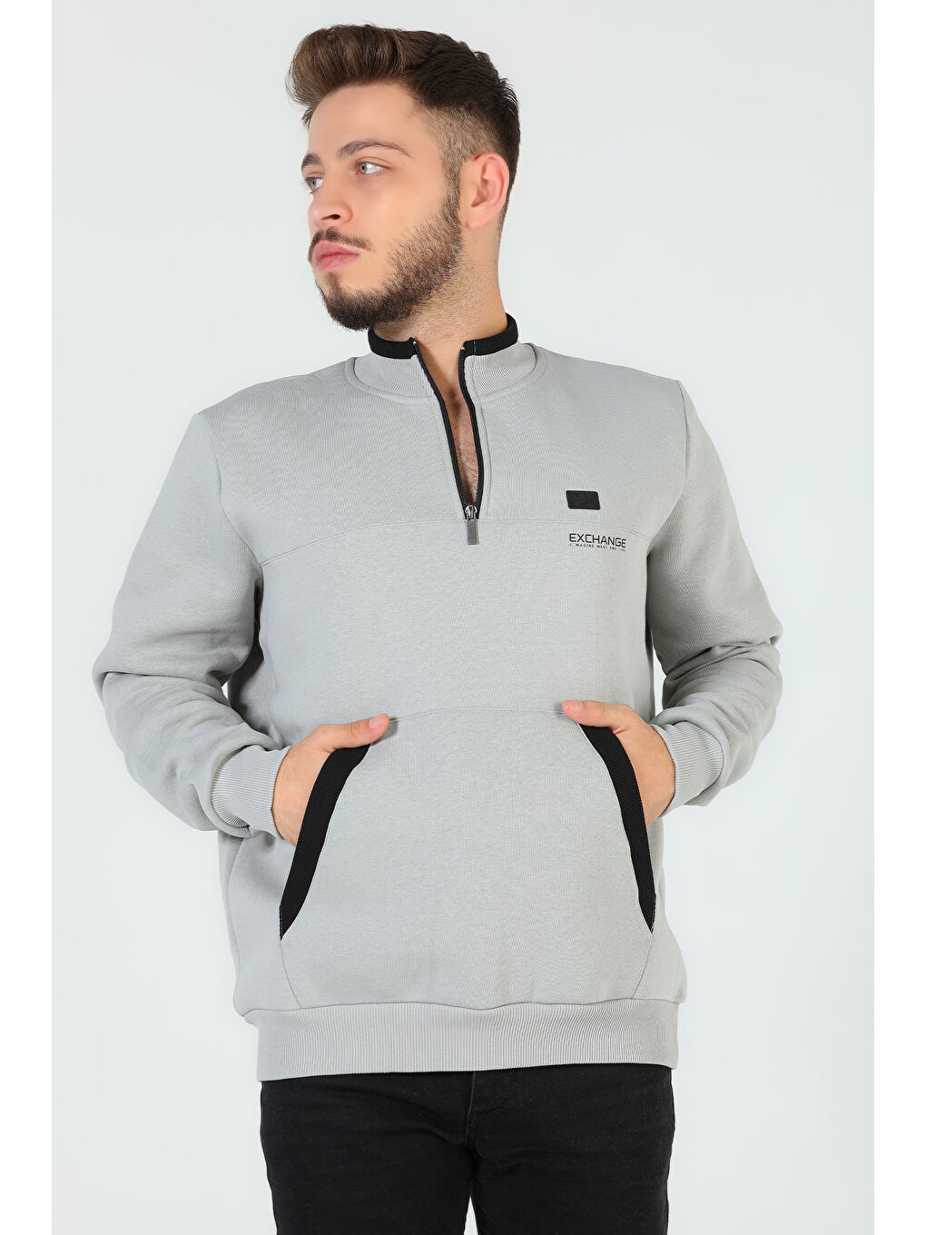 Mishar İtalia Gri Erkek Yarım Fermuarlı Şardonlu Sweatshirt - 2