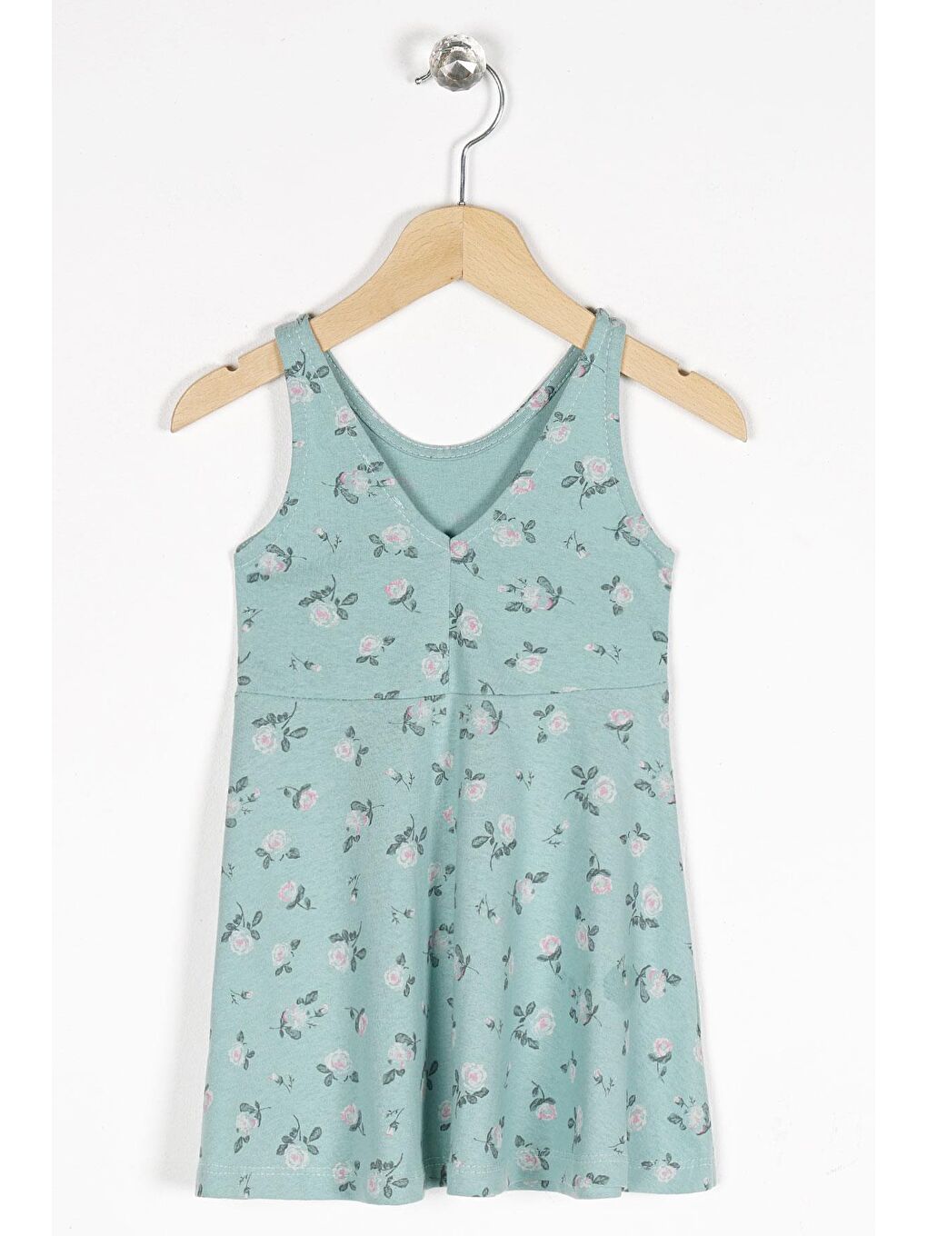 Turkuaz Yuvarlak Yaka Kız Çocuk Elbise