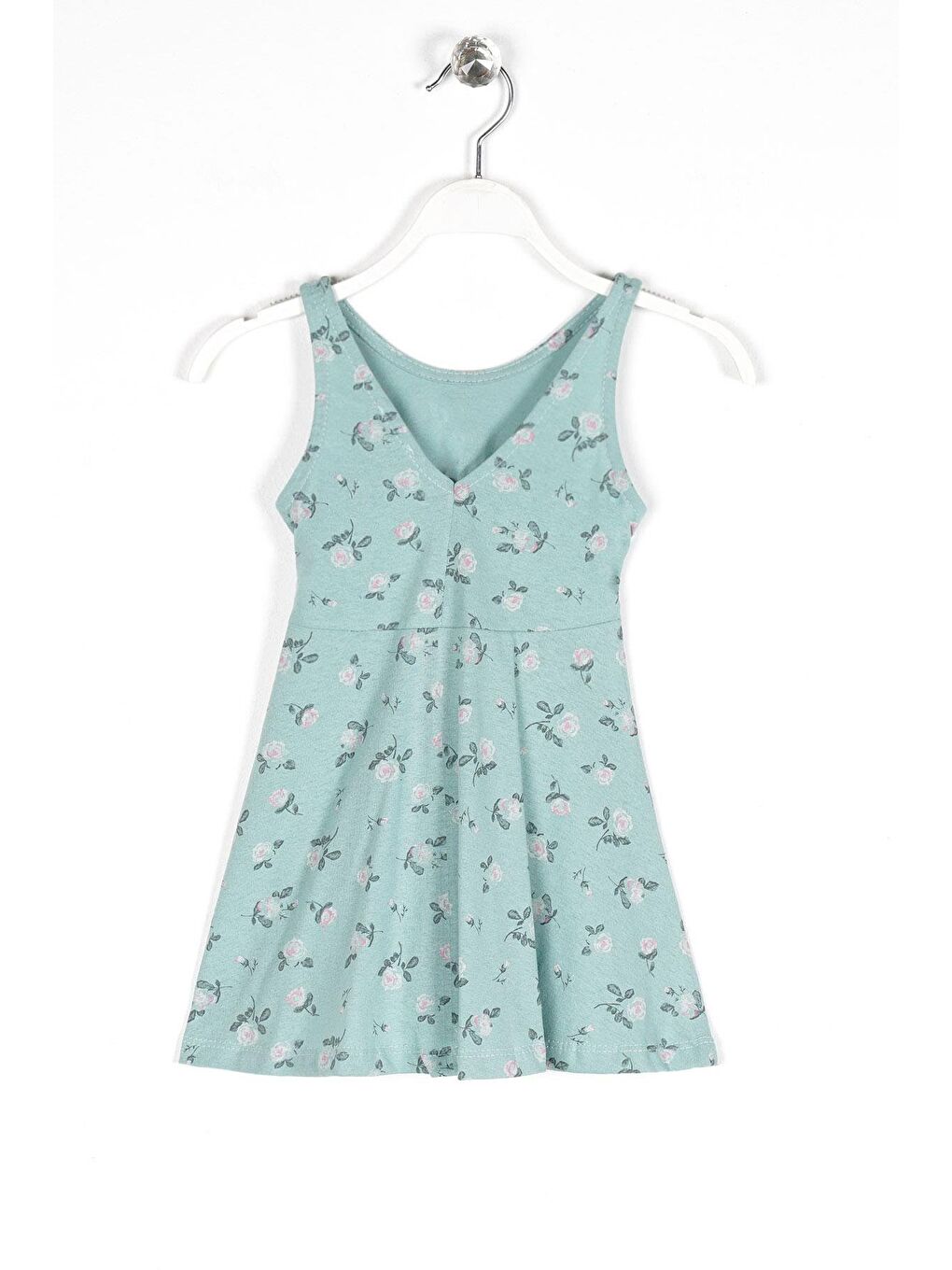 Turkuaz Yuvarlak Yaka Kız Çocuk Elbise-1