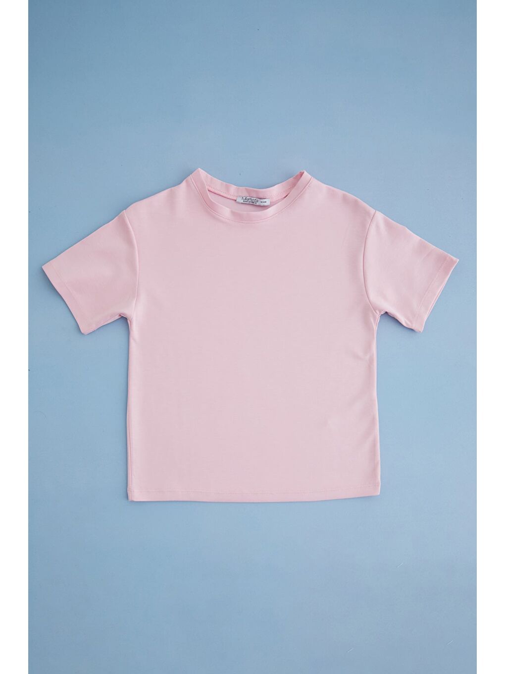 Pembe Basic Bisiklet Yaka Oversize Kız Çocuk Modal Tişört-1