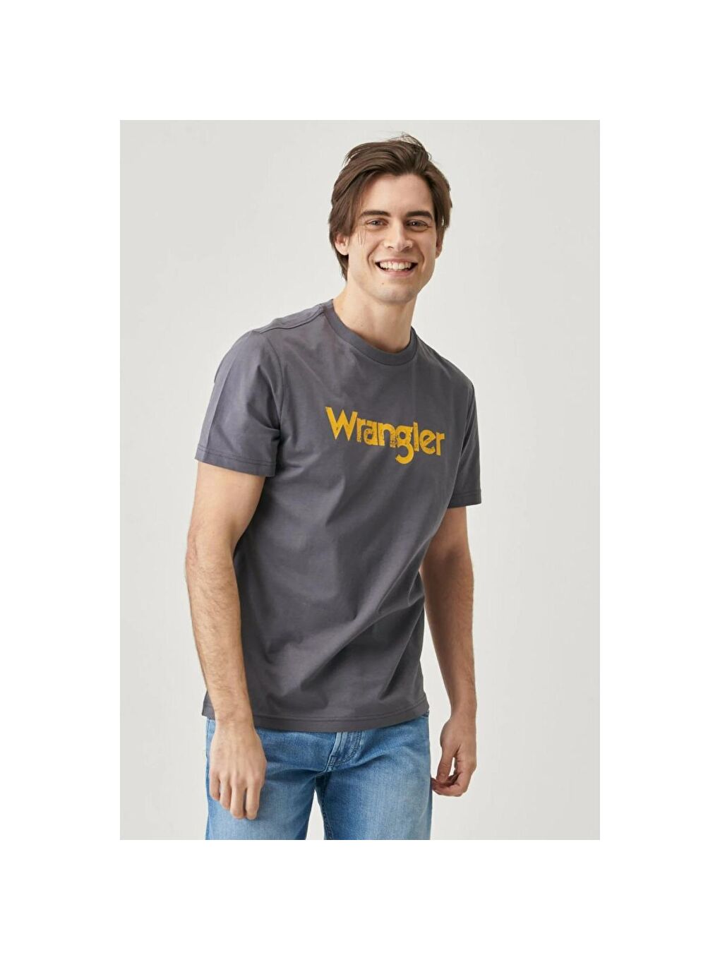 Wrangler Gri Lightweight Logo Erkek Gri Bisiklet Yaka Tişört