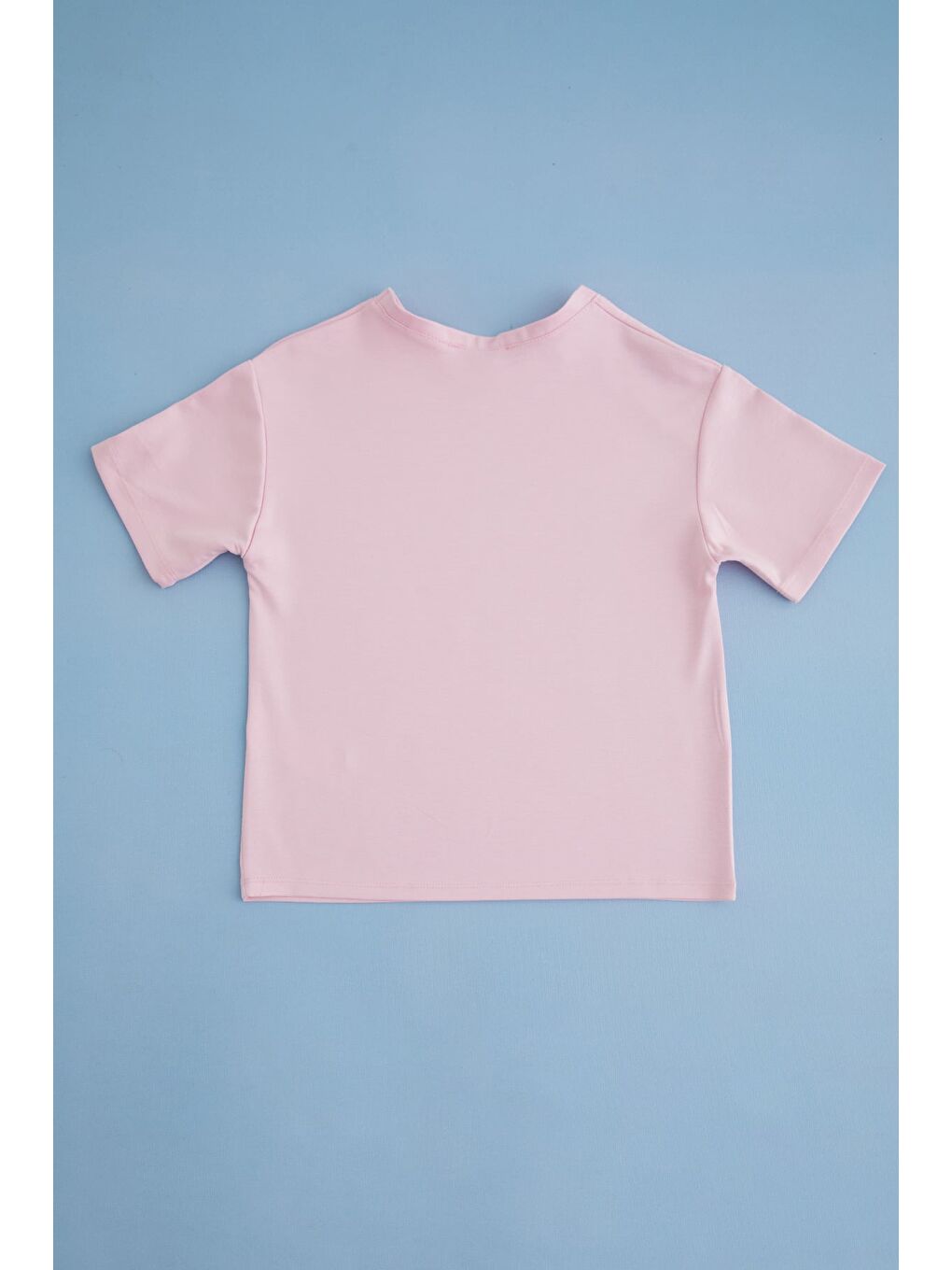 Pembe Basic Bisiklet Yaka Oversize Kız Çocuk Modal Tişört-3