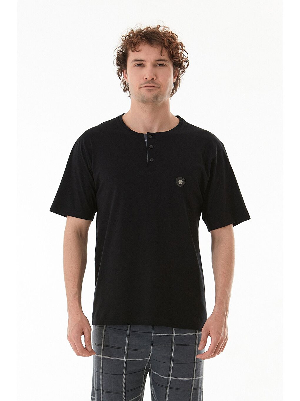 Gri Ekose Desenli %100 Pamuk Pijama Takımı-1