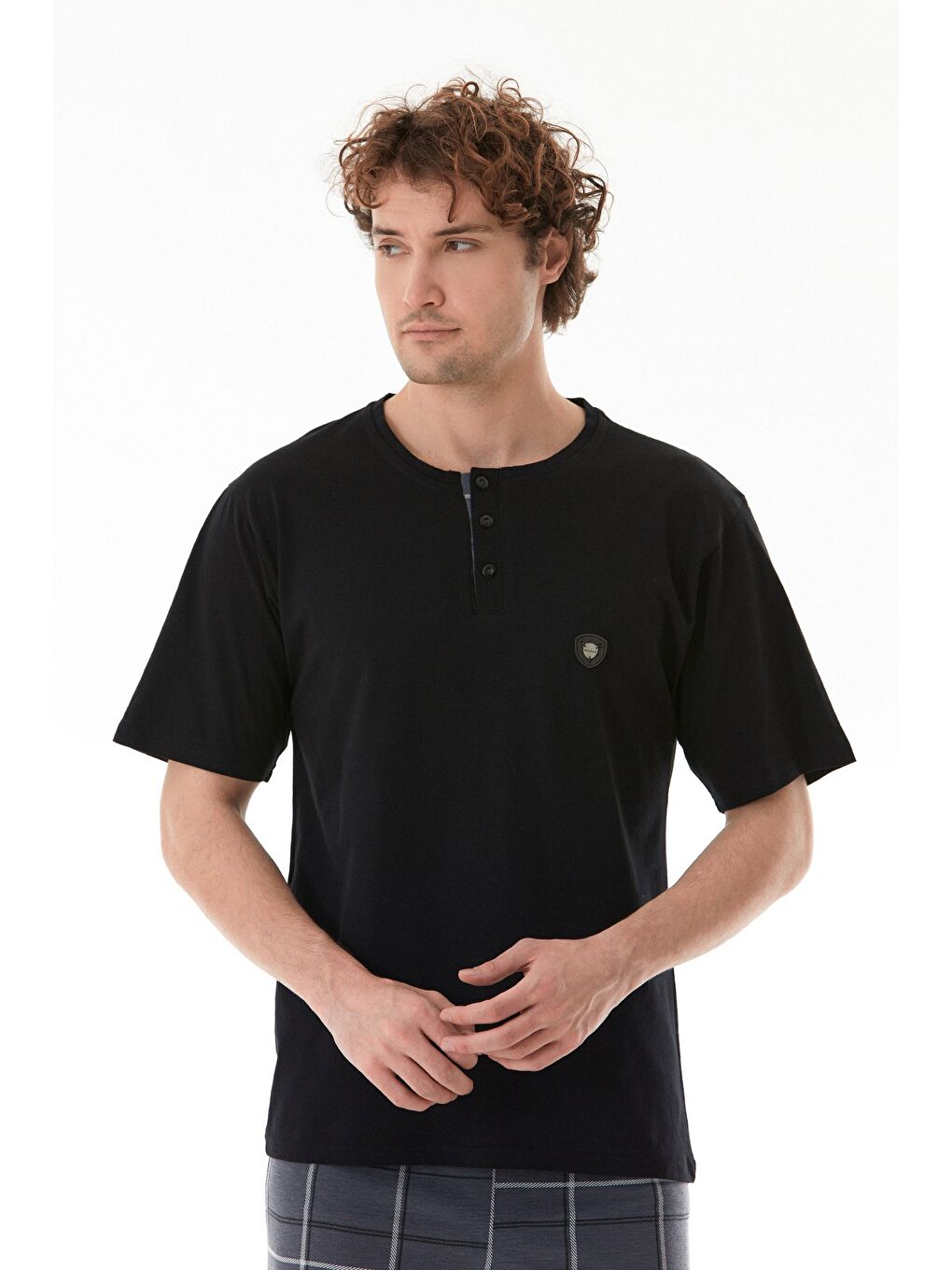 Gri Ekose Desenli %100 Pamuk Pijama Takımı-2