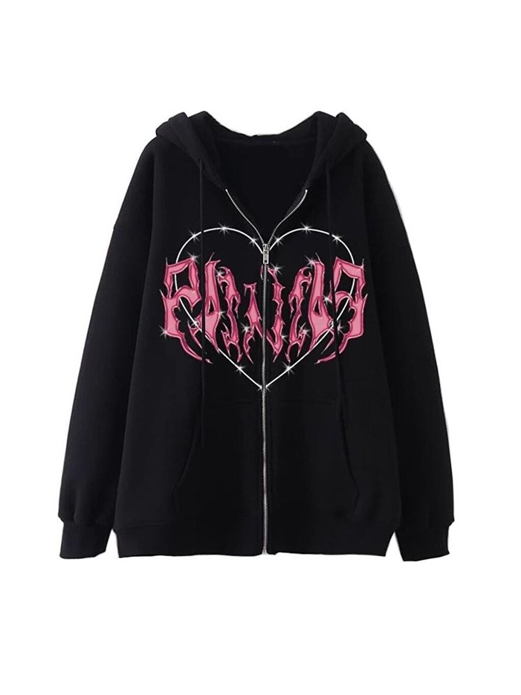 Touz Moda Siyah Harajuku Pink Heart with Black Spikes Hırka