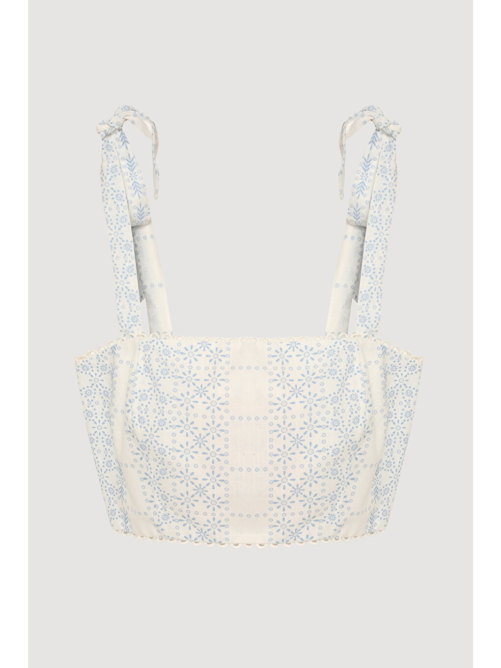 Fiyonk Bağlama Askılı Kare Yaka Bluz Ekru-1