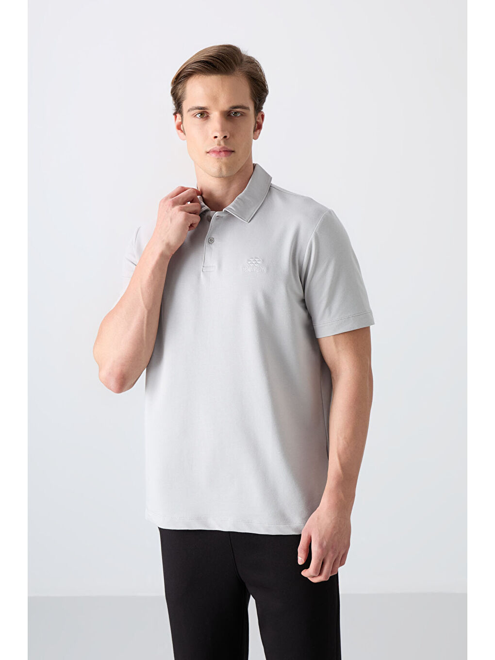 TOMMYLIFE Bej Taş Basic Logolu Standart Kalıp Triko Polo Yaka Erkek Tişört - 87748