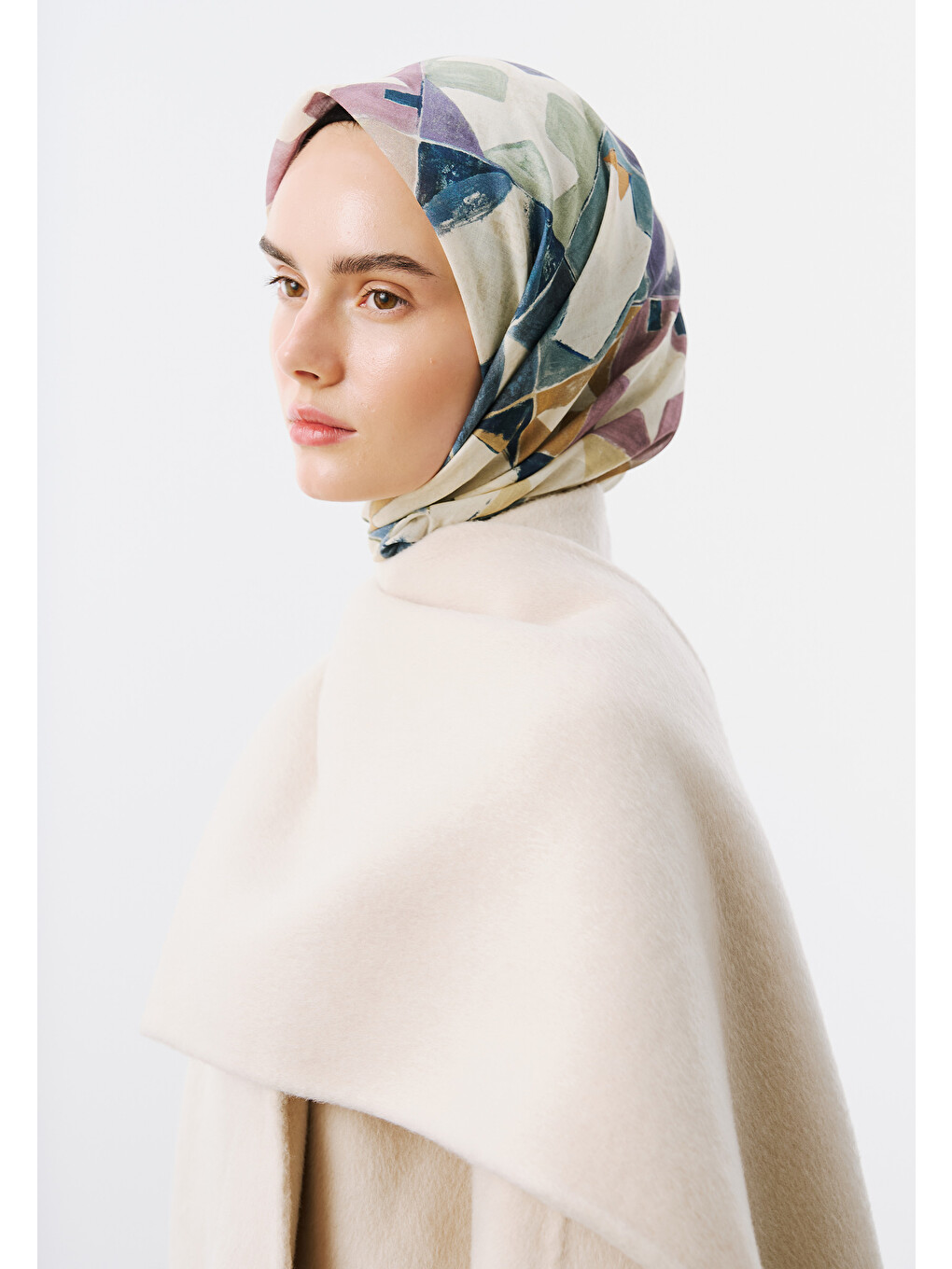 Pembe Color Flow Desen Vual Eşarp Mavi-1