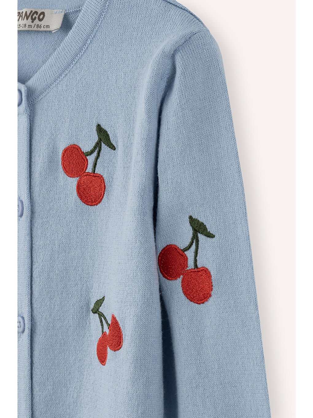 Yenidoğan Kiraz Detaylı Düğmeli Triko Mavi Hırka-1