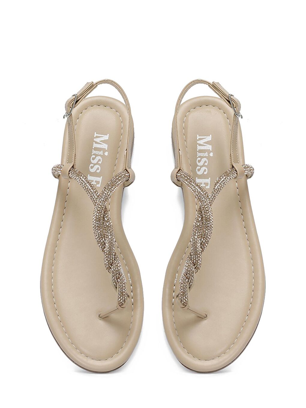 Bej DS23017 4FX Krem Kadın Düz Sandalet-3