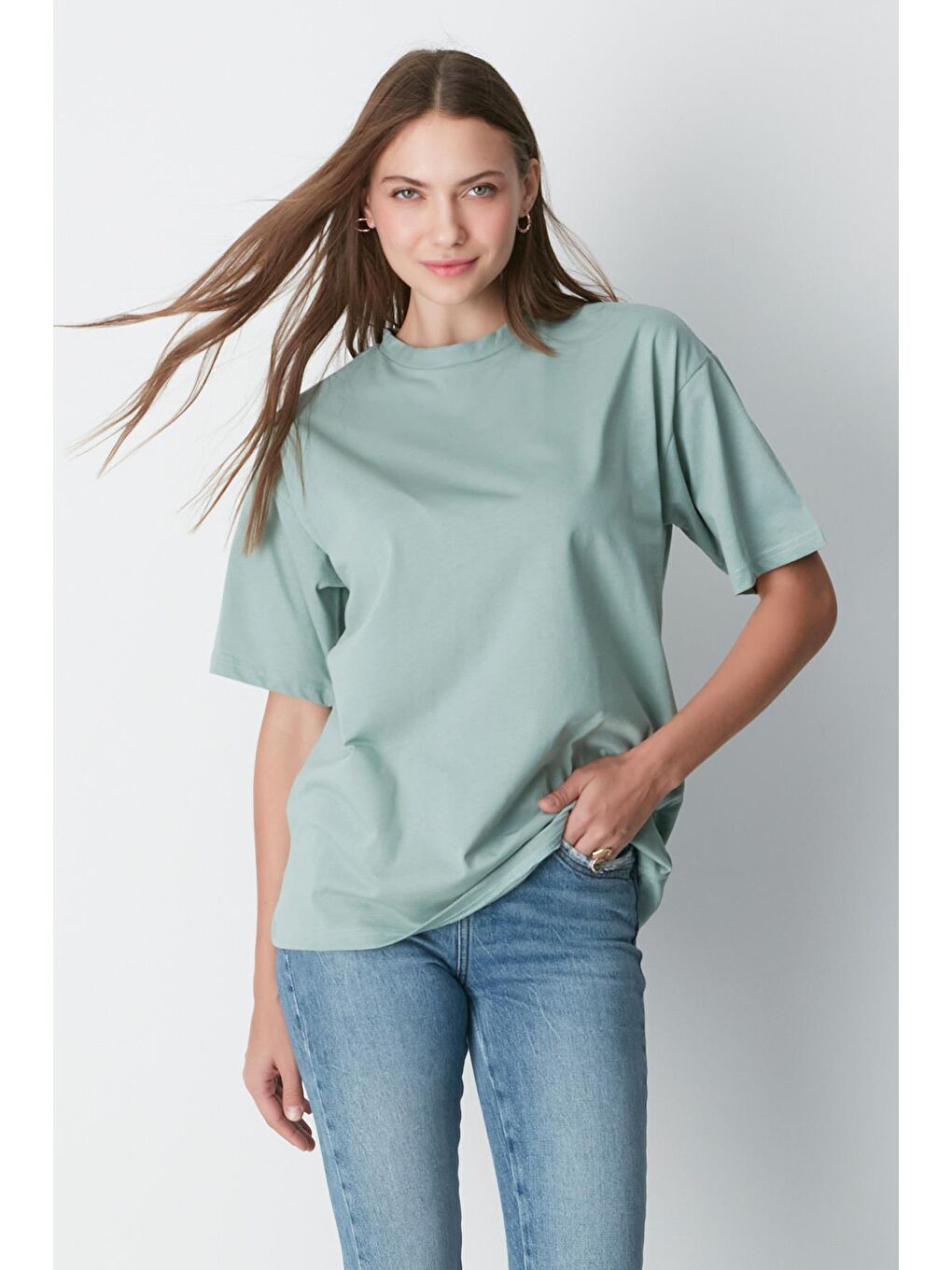 Bisiklet Yaka Kısa Kol 2'Li Casual Basic T-Shirt 961 Haki/Çağla-1