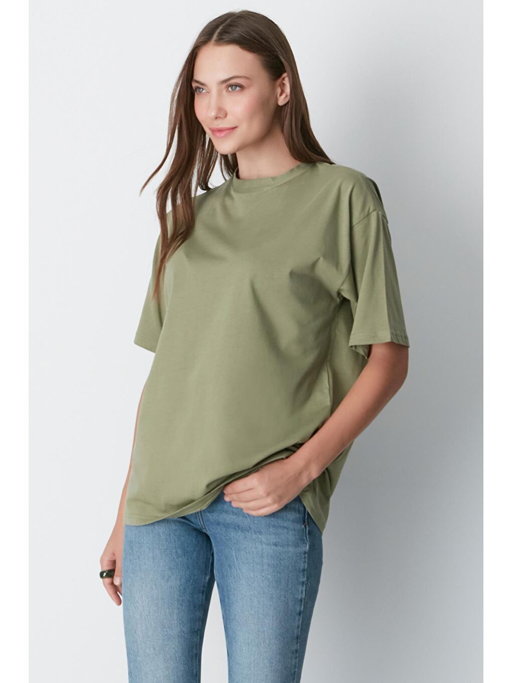 Bisiklet Yaka Kısa Kol 2'Li Casual Basic T-Shirt 961 Haki/Çağla-2