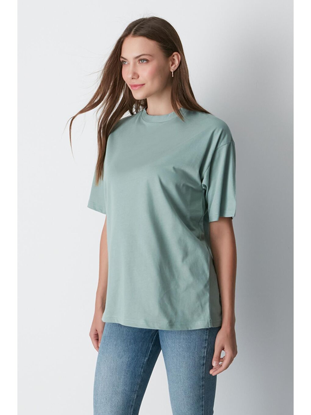 Bisiklet Yaka Kısa Kol 2'Li Casual Basic T-Shirt 961 Haki/Çağla-3