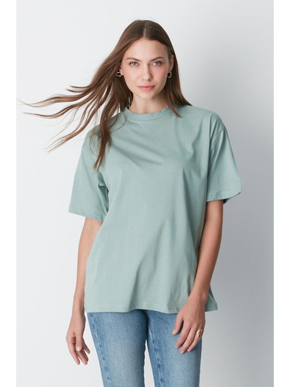 Bisiklet Yaka Kısa Kol 2'Li Casual Basic T-Shirt 961 Haki/Çağla-5