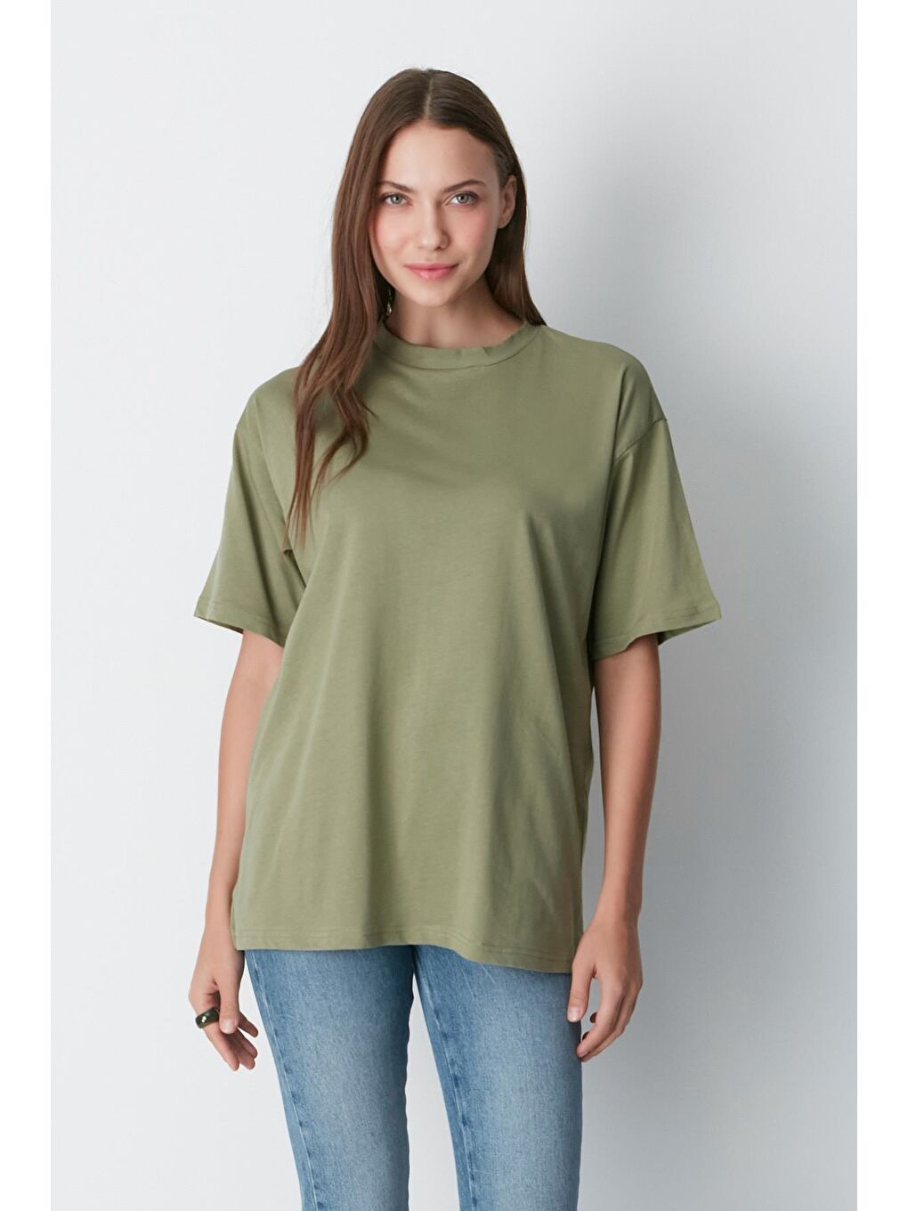 Bisiklet Yaka Kısa Kol 2'Li Casual Basic T-Shirt 961 Haki/Çağla-6