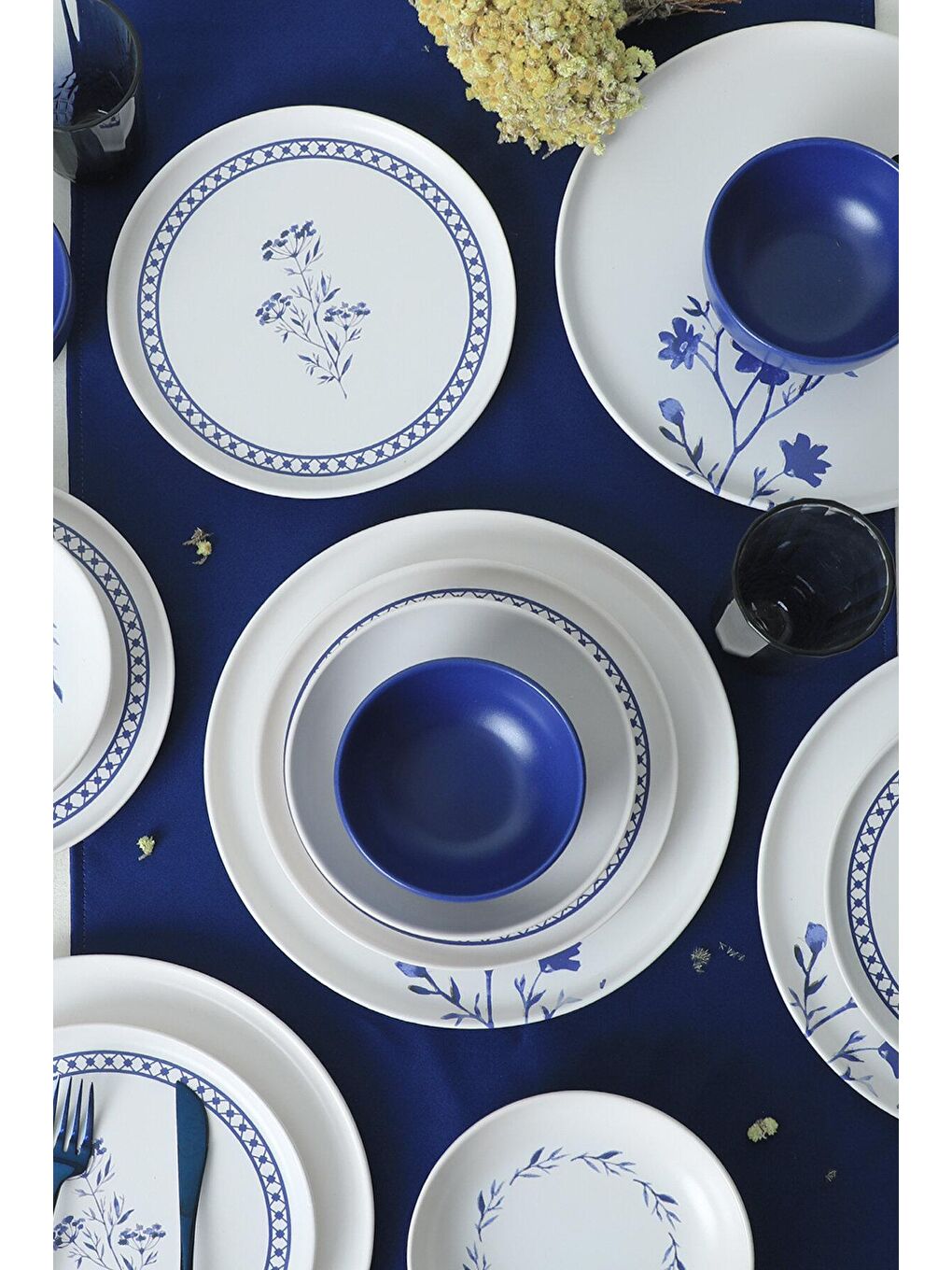Karışık Blue Blossom Nordic Yemek Takımı 24 Parça 6 Kişilik-1