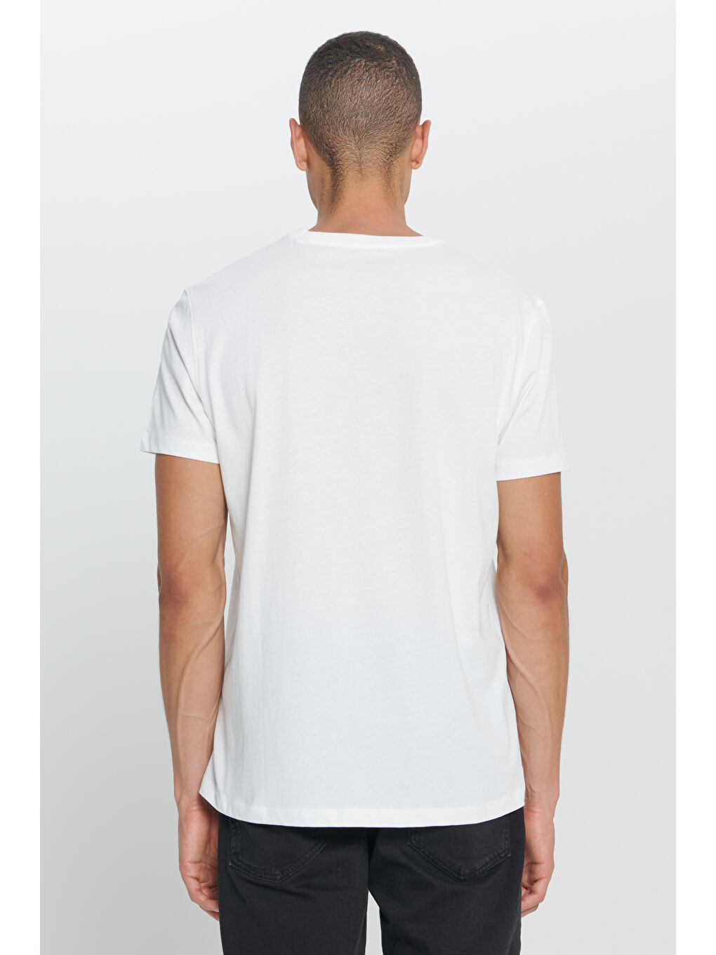 Erkek Ekru Standart Fit Normal Kesim %100 Pamuk Bisiklet Yaka Baskılı Tişört-5