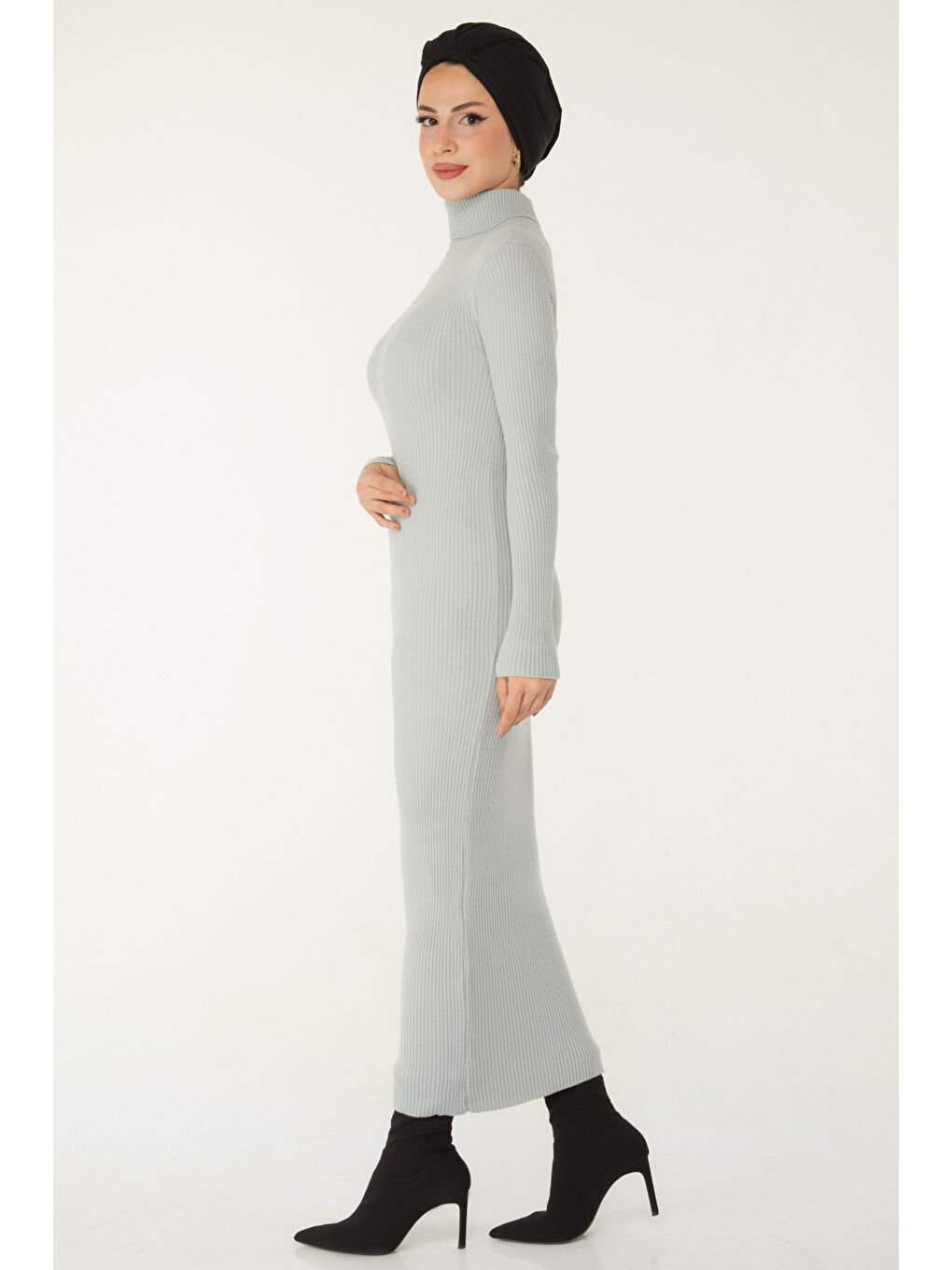 Triko Elbise Gri - 27754-GRI-1