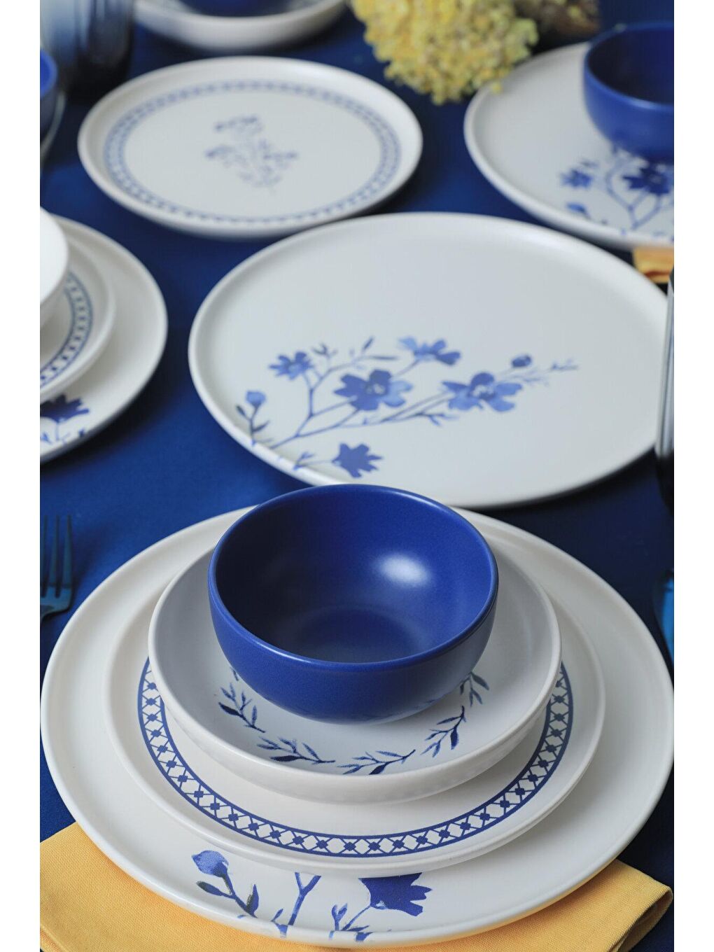 Karışık Blue Blossom Nordic Yemek Takımı 24 Parça 6 Kişilik-4