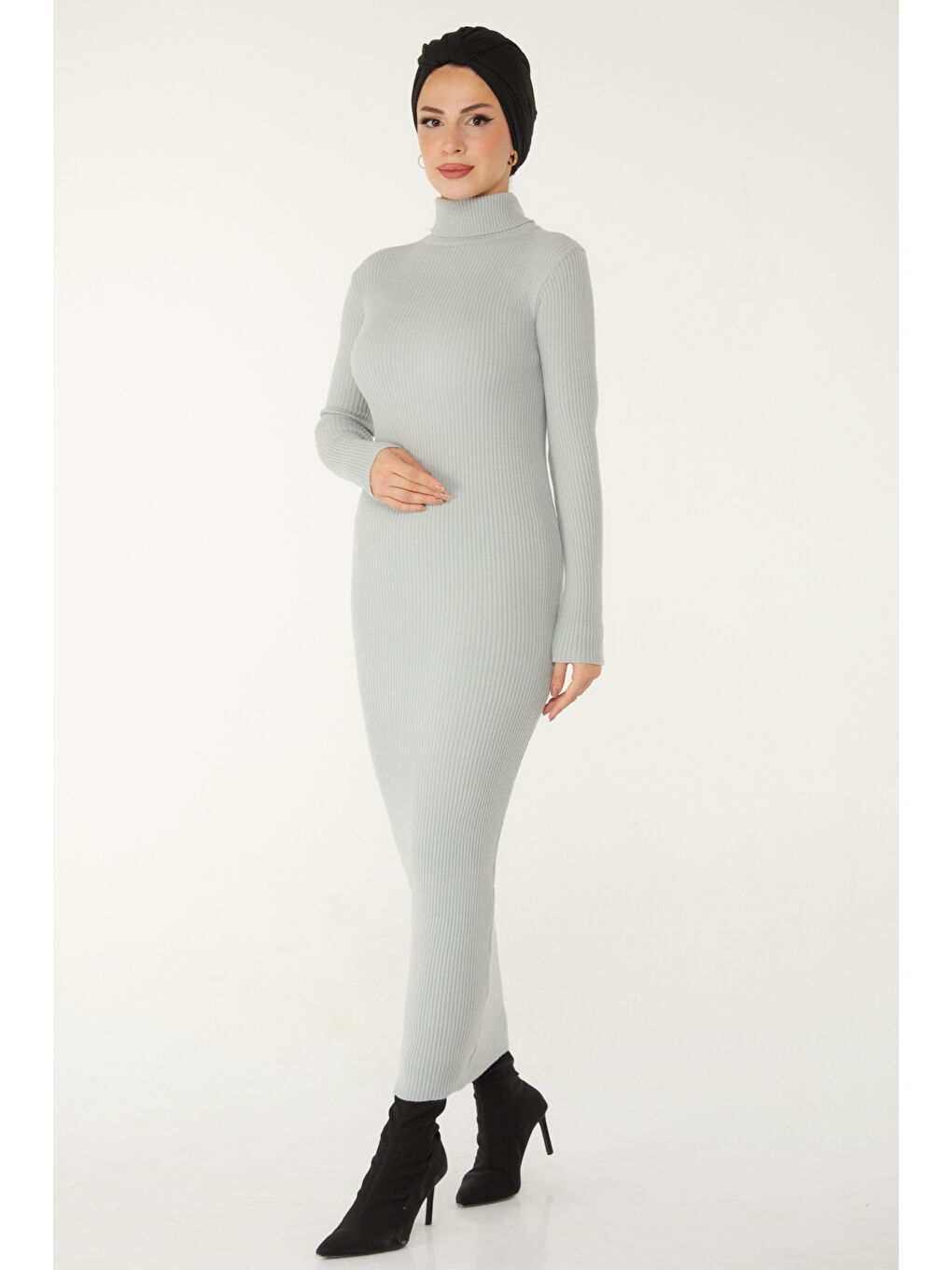 Triko Elbise Gri - 27754-GRI-2