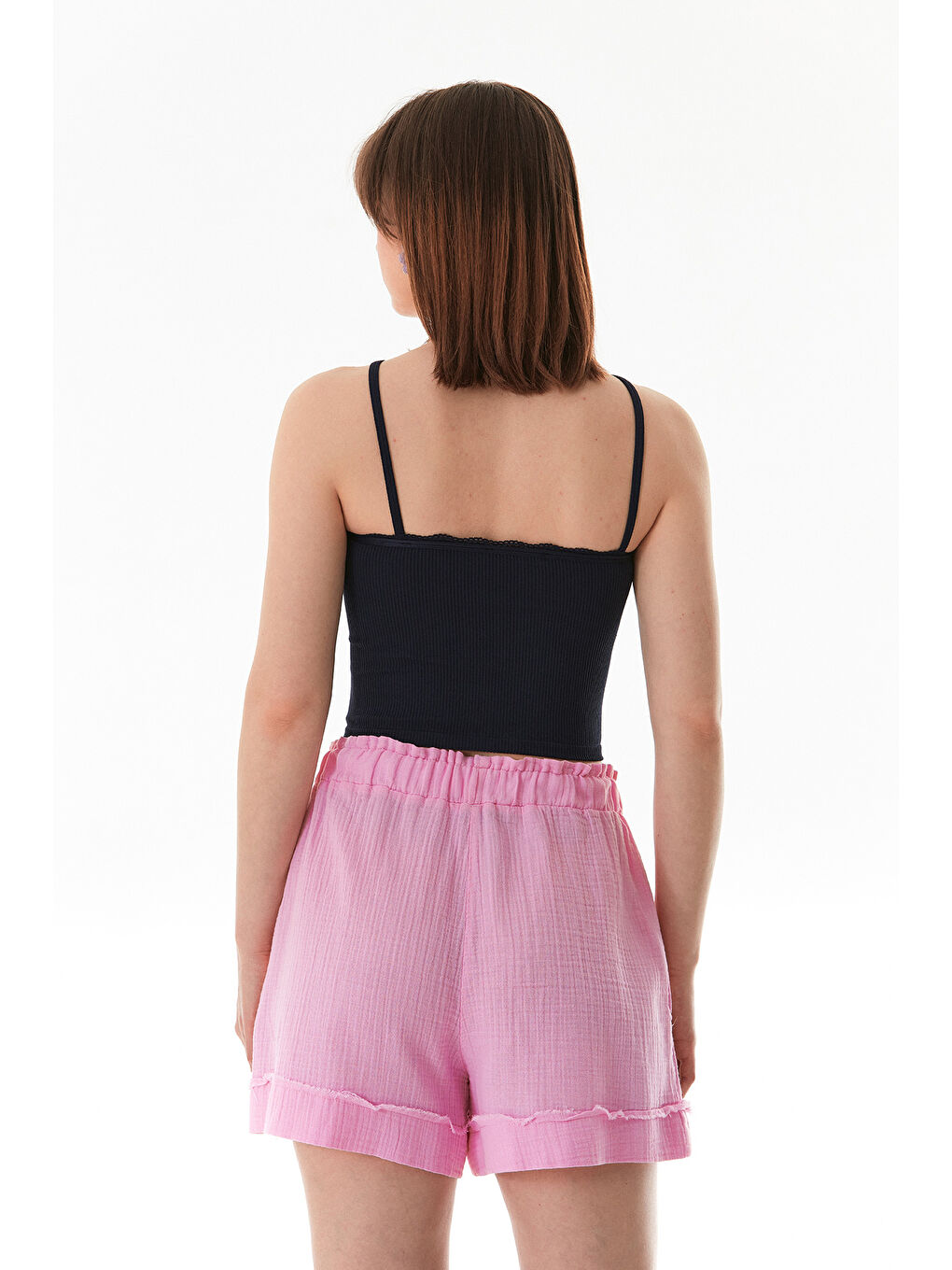 Lacivert Fitilli Çapraz Askılı Crop Body-3