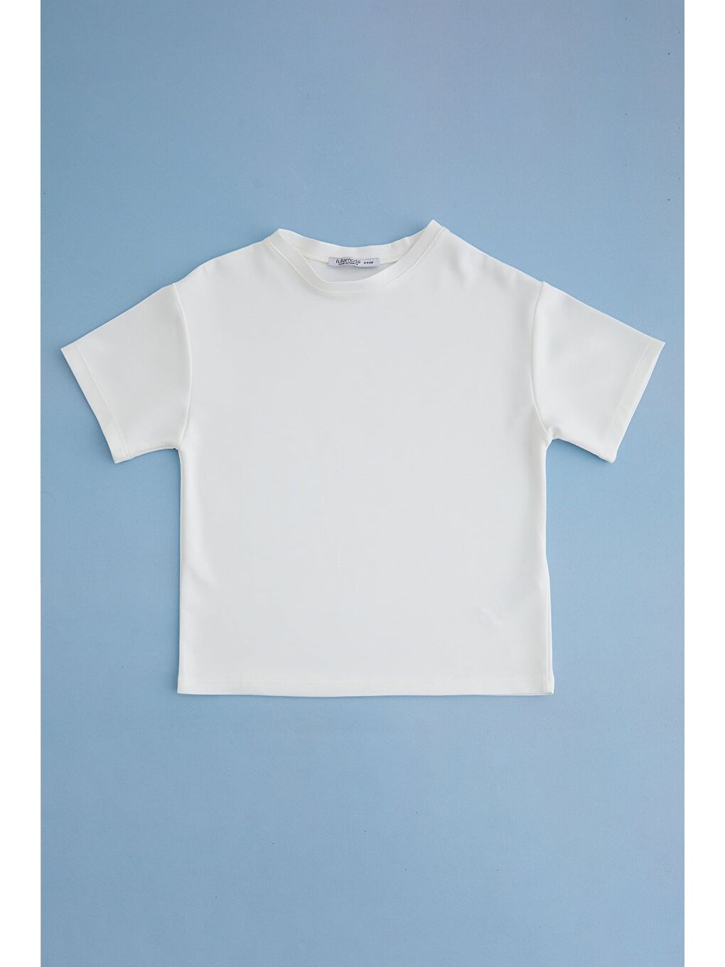Ekru Basic Bisiklet Yaka Oversize Kız Çocuk Modal Tişört