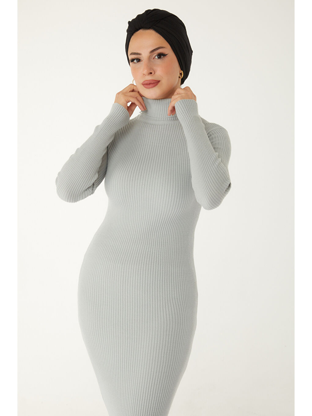 Triko Elbise Gri - 27754-GRI-5