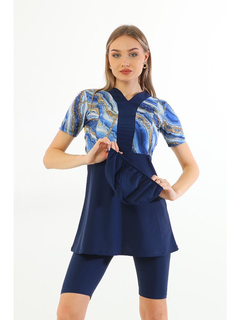 Yarı Kapalı Elastanlı Mayo 2316 Nil Lacivert