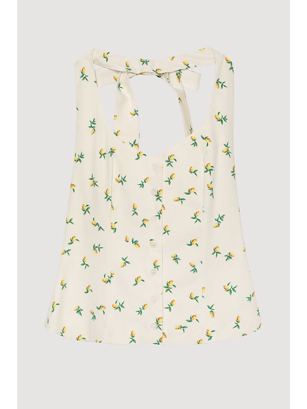 Limonlu Boyundan Bağlamalı Bluz Ekru-1