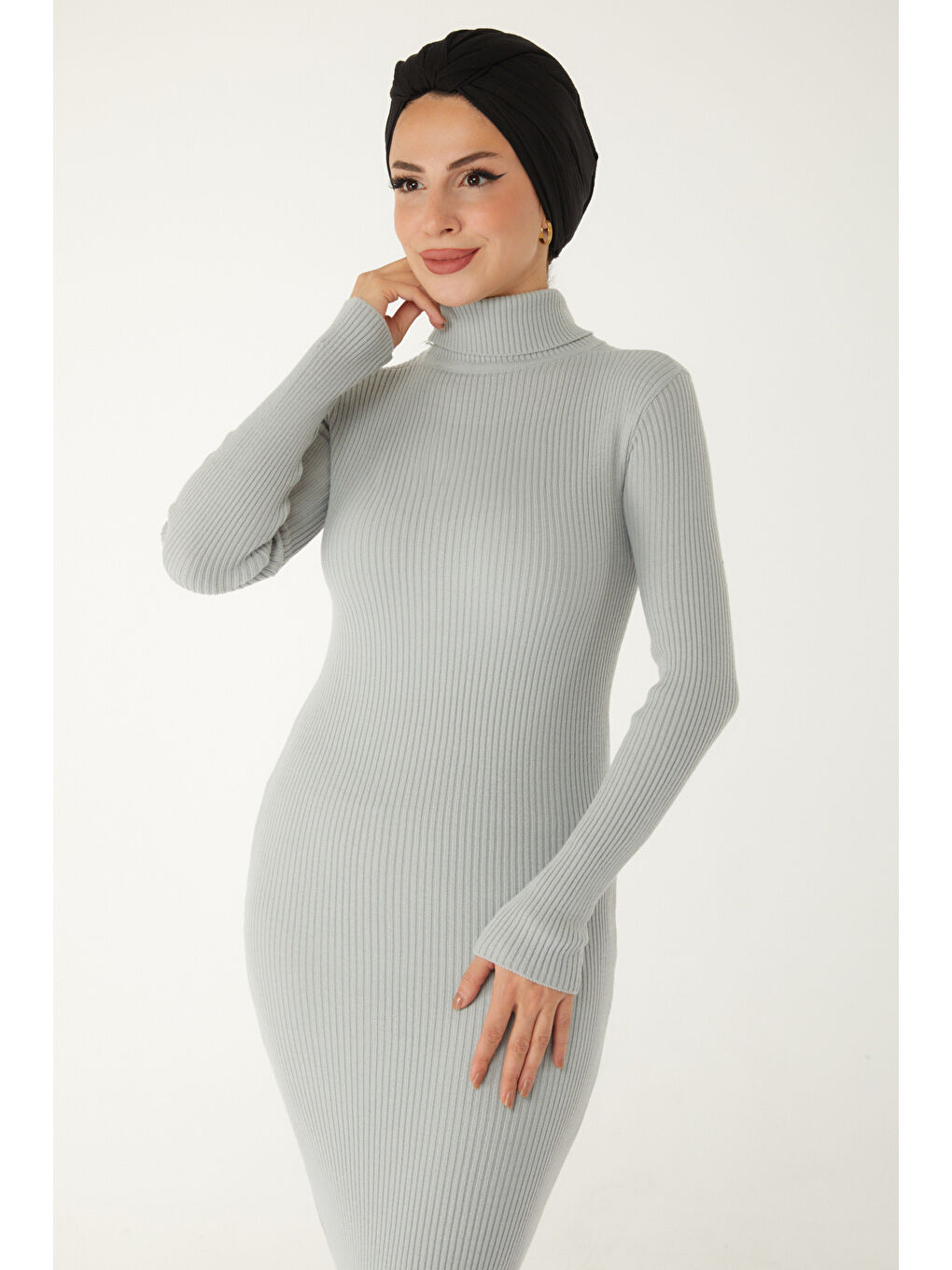 Triko Elbise Gri - 27754-GRI-7