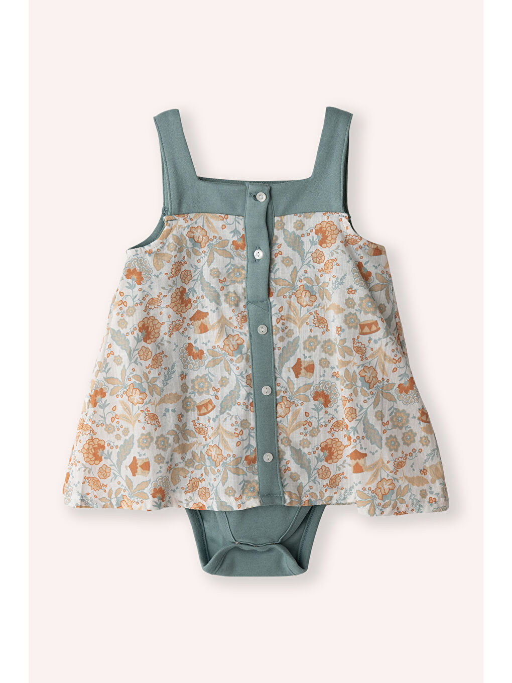 Yenidoğan Desenli Şapkalı Ekru Elbise-1