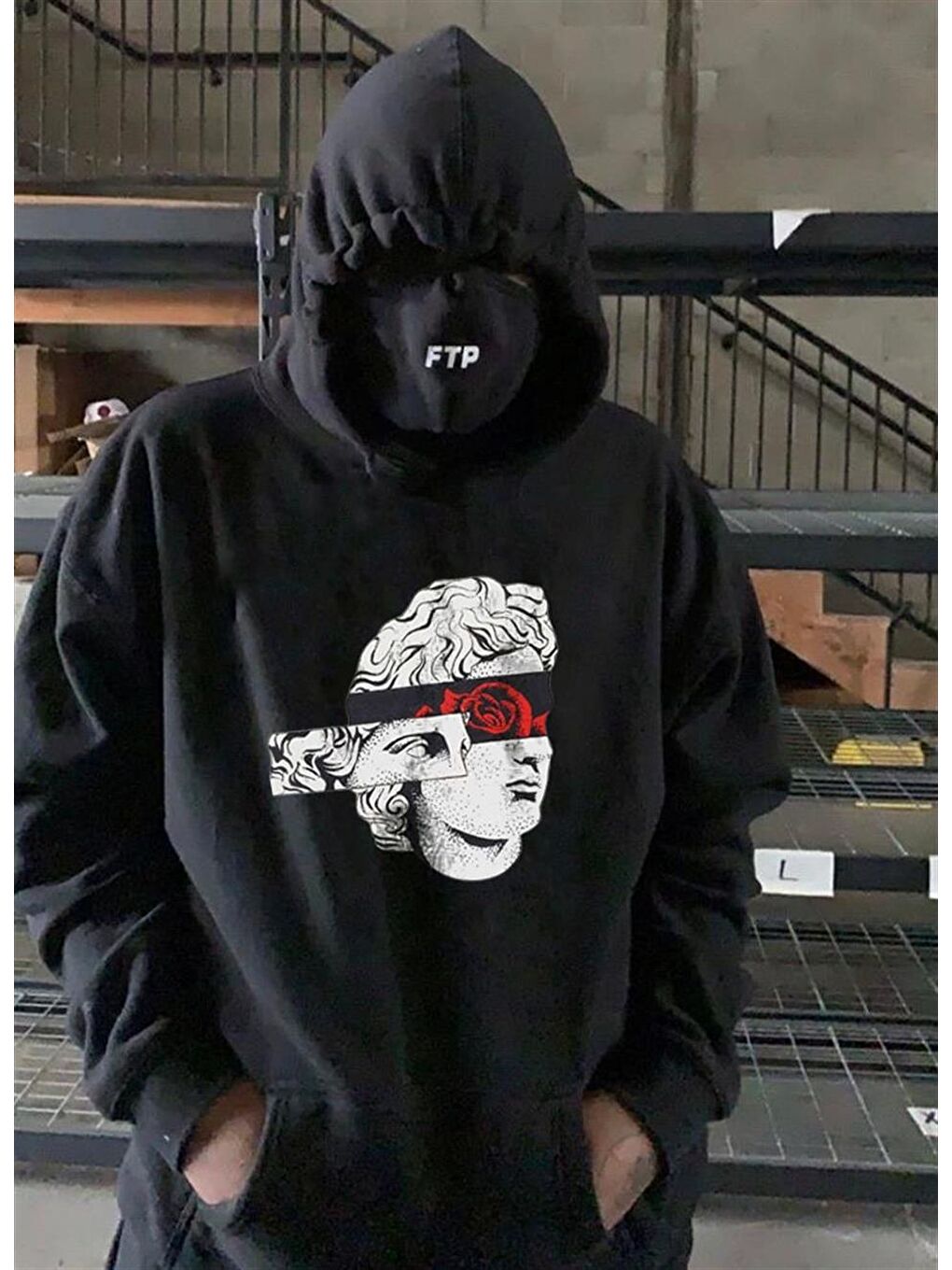 Statue Rose Siyah Unisex Kapüşonlu Oversize Sweatshirt Hoodie