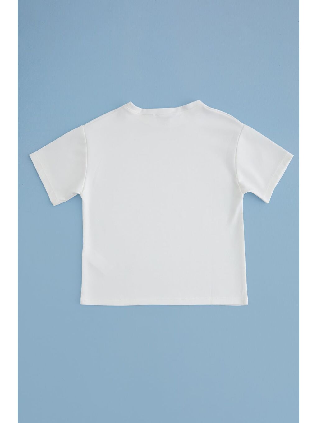 Ekru Basic Bisiklet Yaka Oversize Kız Çocuk Modal Tişört-2