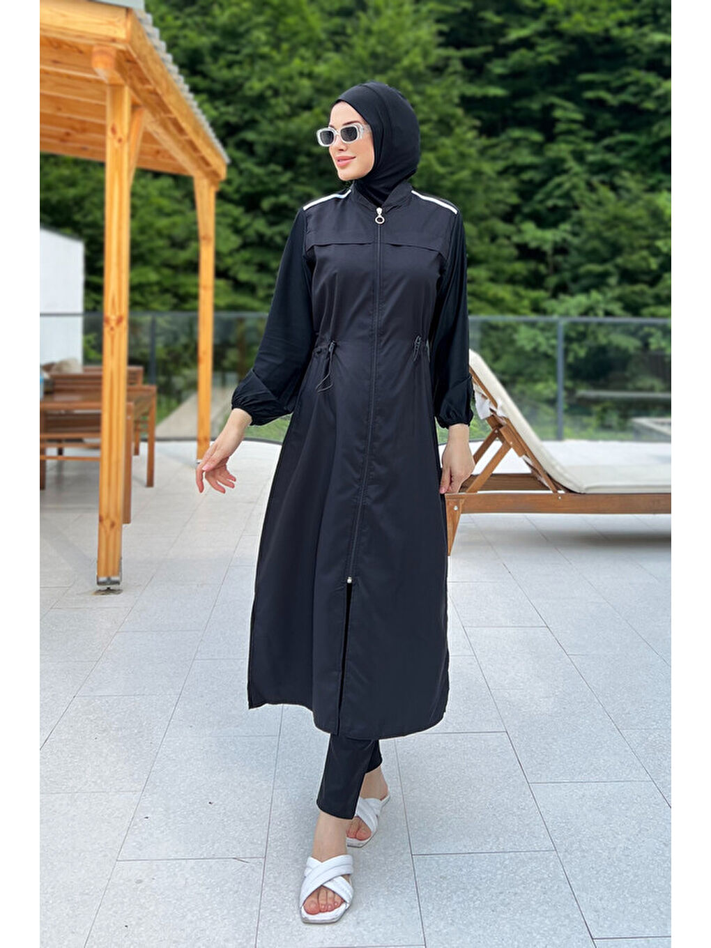 Tam Kapalı Uzun Boy Tek Mayo Üst 2351 Siyah-2