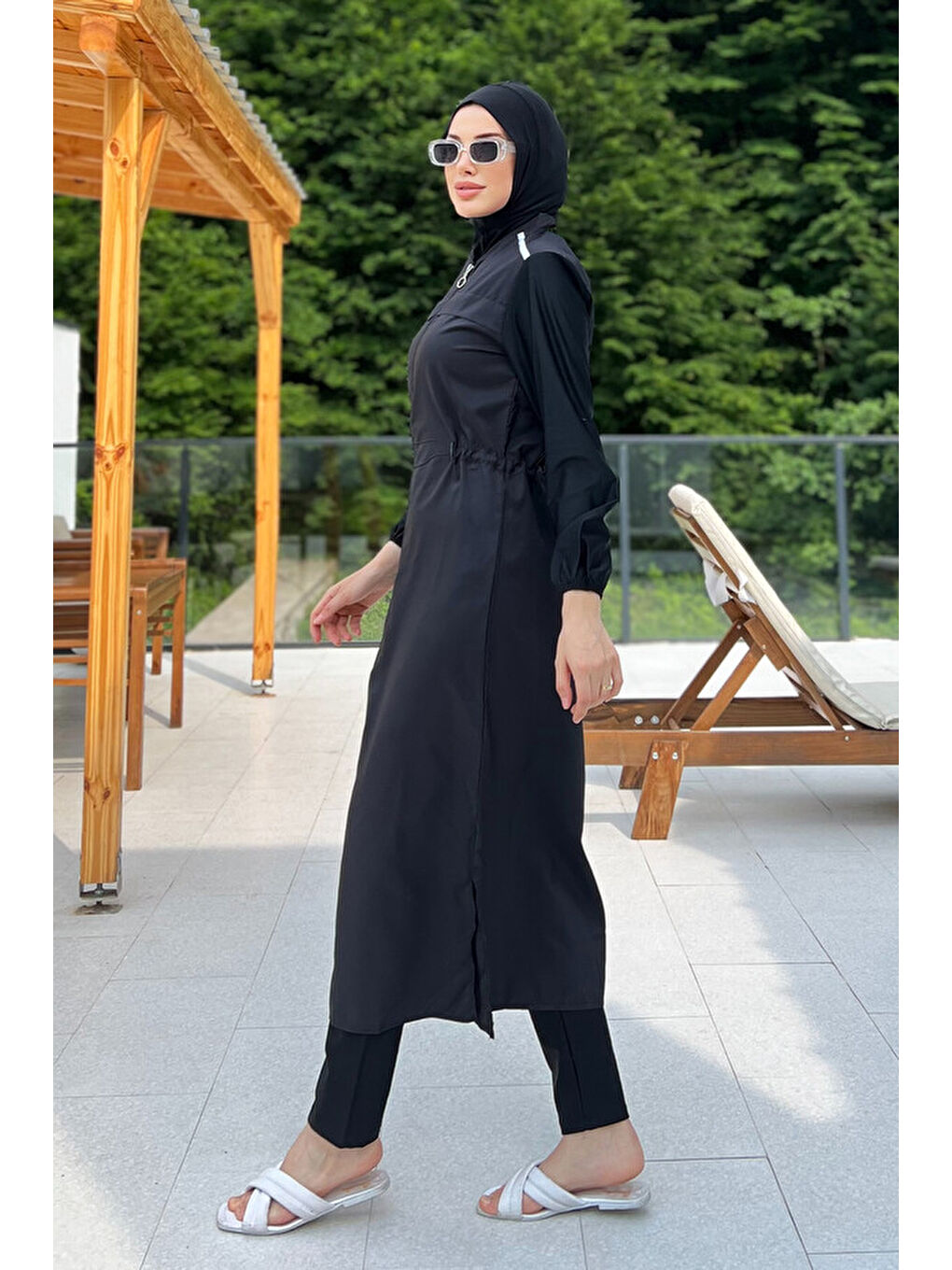 Tam Kapalı Uzun Boy Tek Mayo Üst 2351 Siyah-3