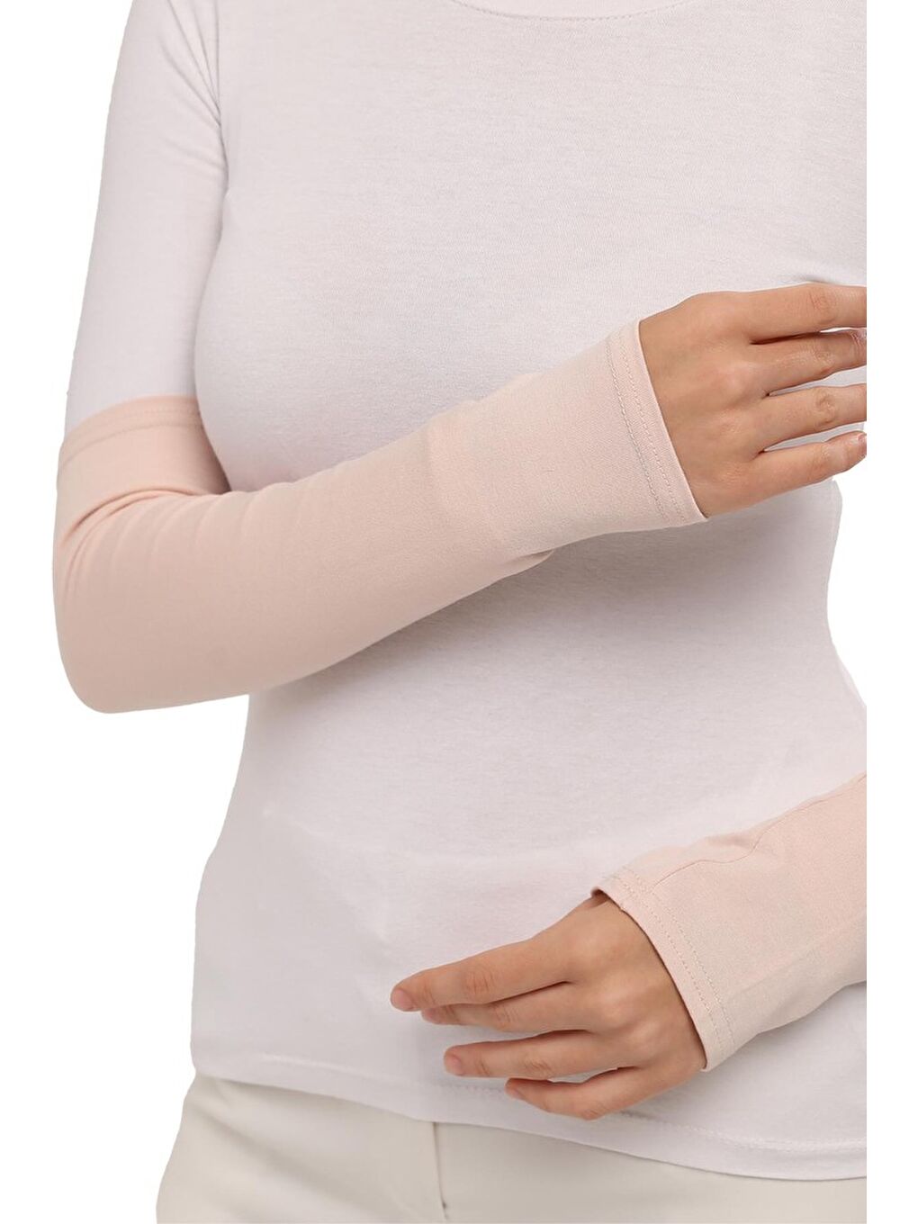 Pembe Pratik Tesettür Kolluk Penye Düz  Kolluk-1