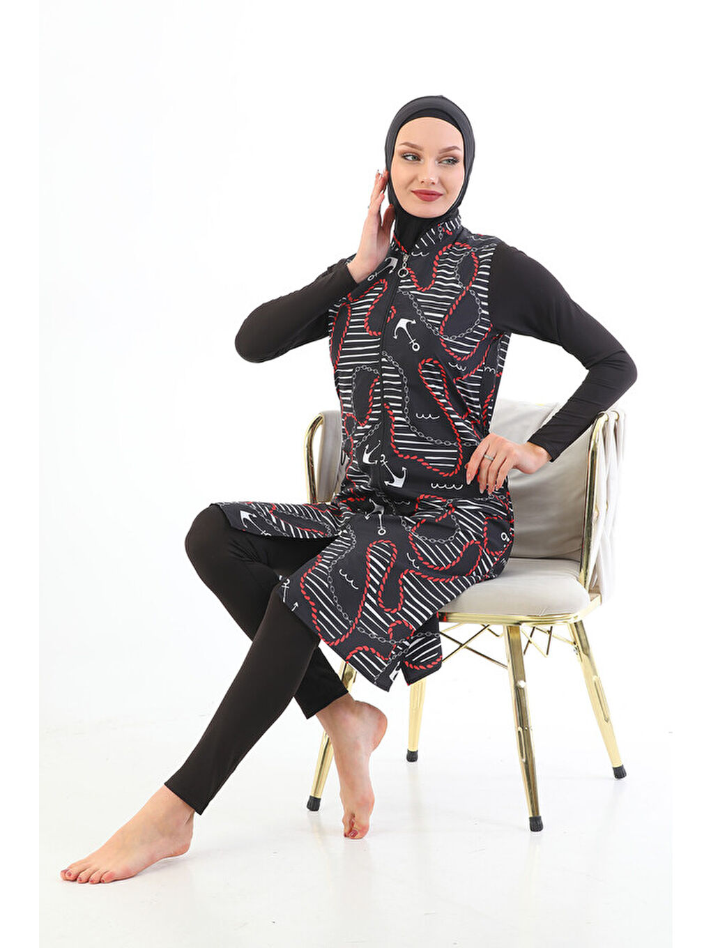 Siyah Tam Kapalı Tesettür Mayo Çiğdem Çapa-2