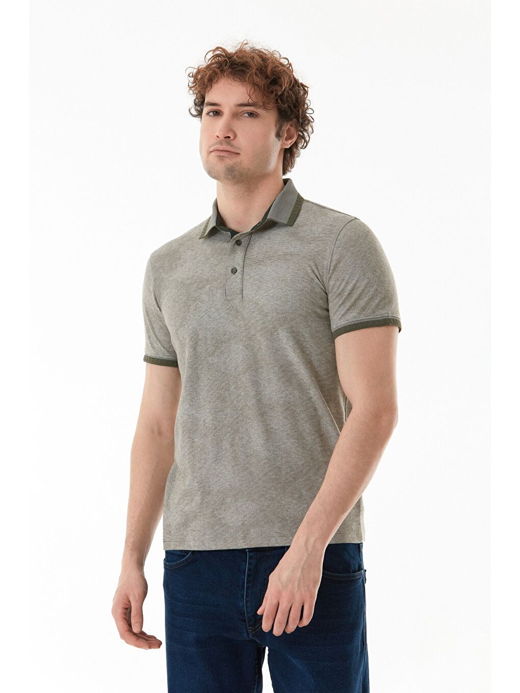 Haki Basic Polo Yaka Slim Fit Tişört